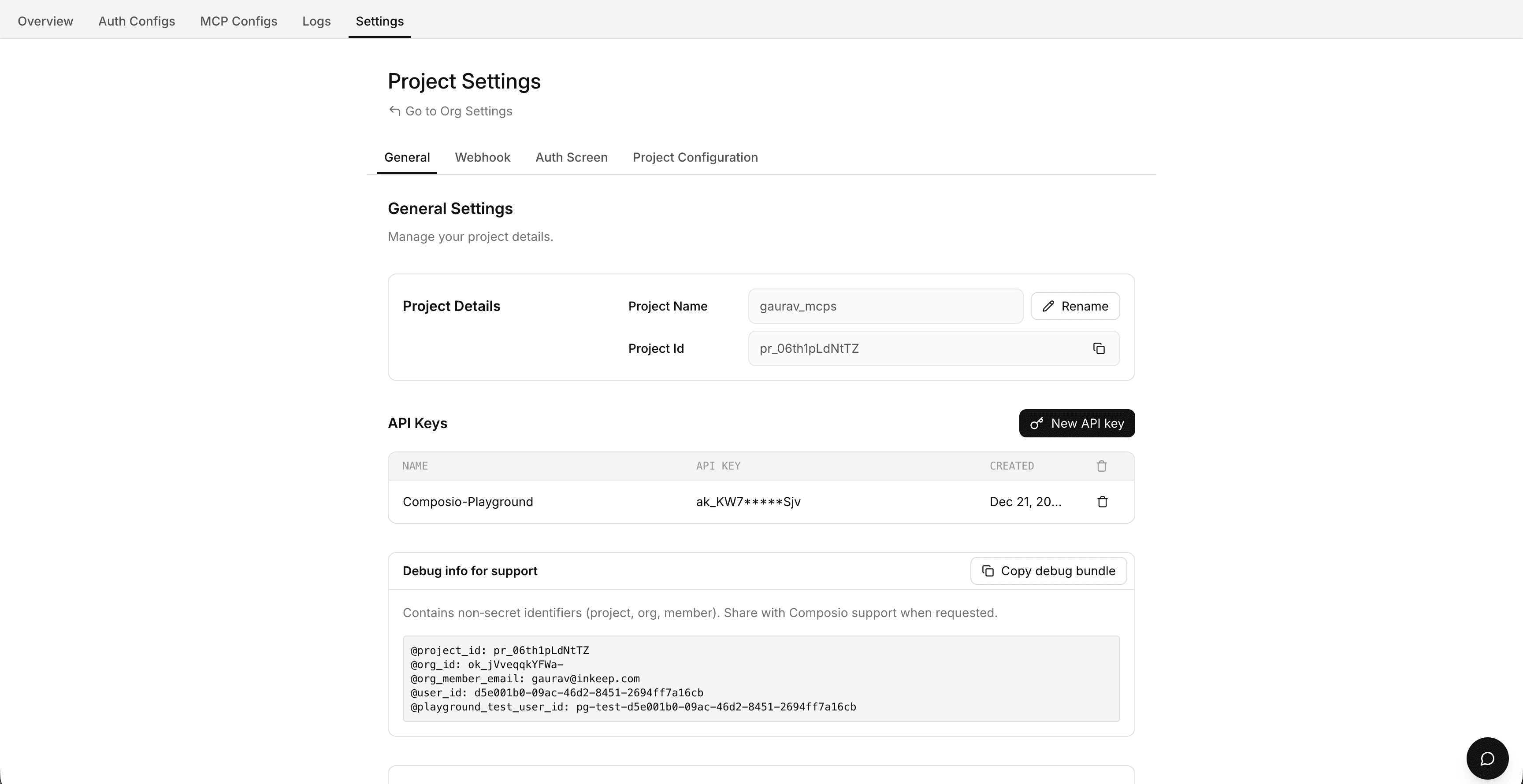 Composio API key